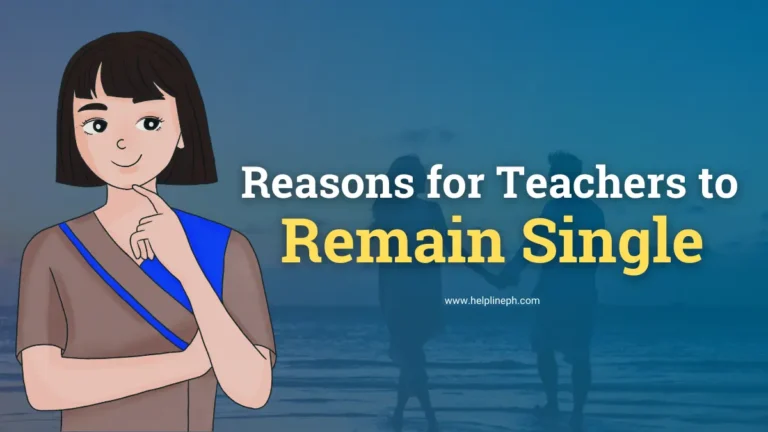 A teacher standing alone with an image of a couple in the background, representing reasons for teachers to remain single on Helpline PH