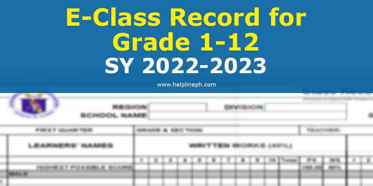 EClass Record for Grade 112 School Year 20232024 (Free Download