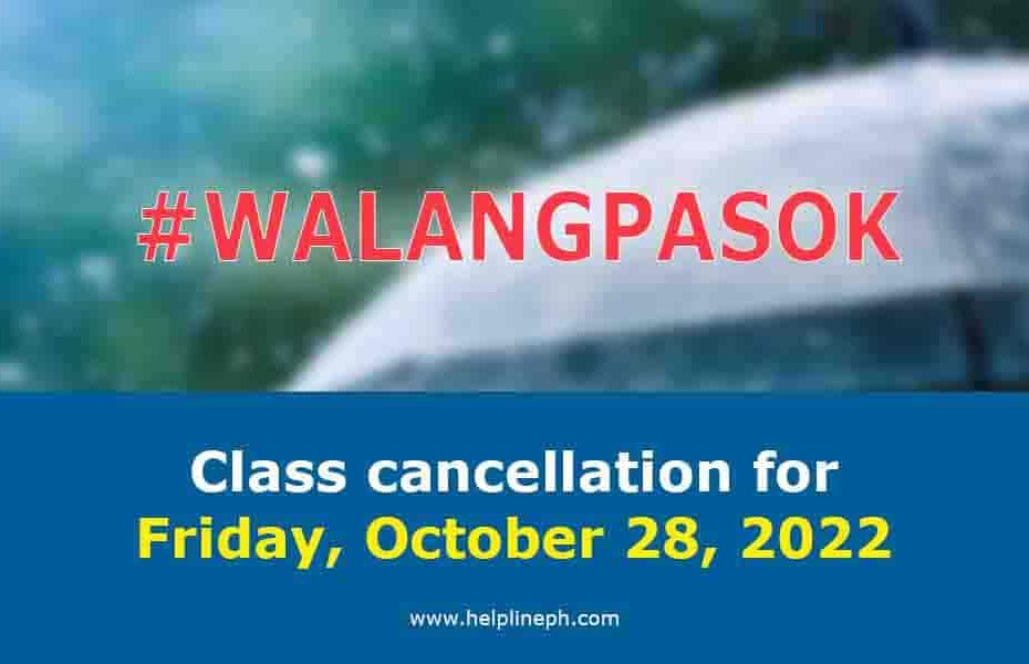 Class cancellation for Friday, October 28, 2022
