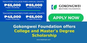 Gokongwei Foundation offers College and Master's Degree Scholarship