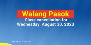 Class cancellation for Wednesday, August 30, 2023