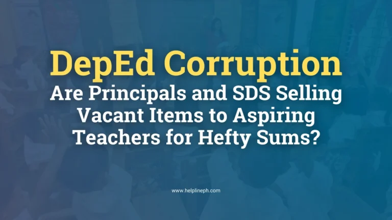 Teacher in a classroom explaining a lesson to students while highlighting the issue of DepEd corruption, where principals and SDS are accused of selling teaching positions to aspiring teachers for large sums of money.