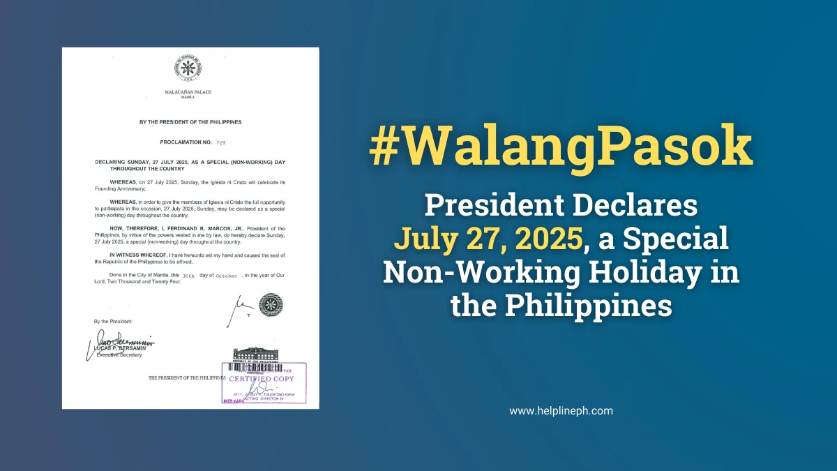 Proclamation No. 729 declaring July 27, 2025, a special non-working holiday in the Philippines for the Iglesia ni Cristo anniversary, signed by President Ferdinand Marcos Jr.