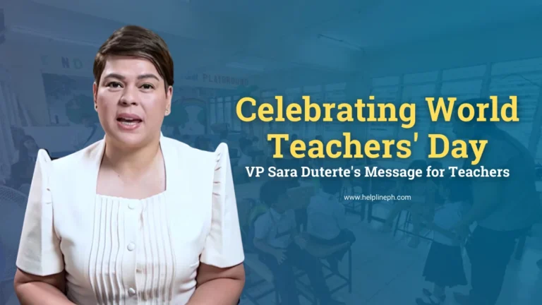 VP Sara Duterte delivering a message for World Teachers' Day on helplineph.com