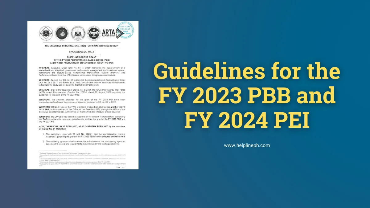 Guidelines for the FY 2023 Performance-Based Bonus (PBB) and FY 2024 Productivity Enhancement Incentive (PEI) as per Executive Order No. 61