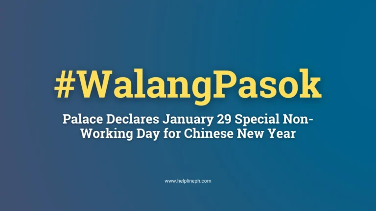 January 29 special non-working day for Chinese New Year in the Philippines with the website helplineph.com