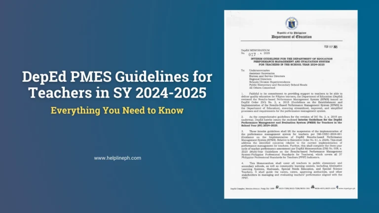 Official DepEd Memorandum for PMES 2024-2025 outlining the new teacher evaluation system, including classroom observations and ratings.