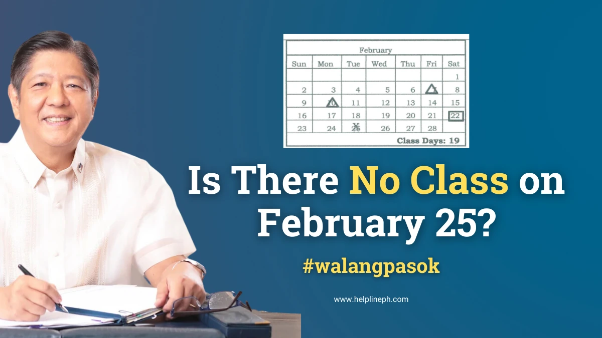 President Bongbong Marcos, DepEd school calendar, and article title explaining why February 25 is marked as no class despite being a working day.