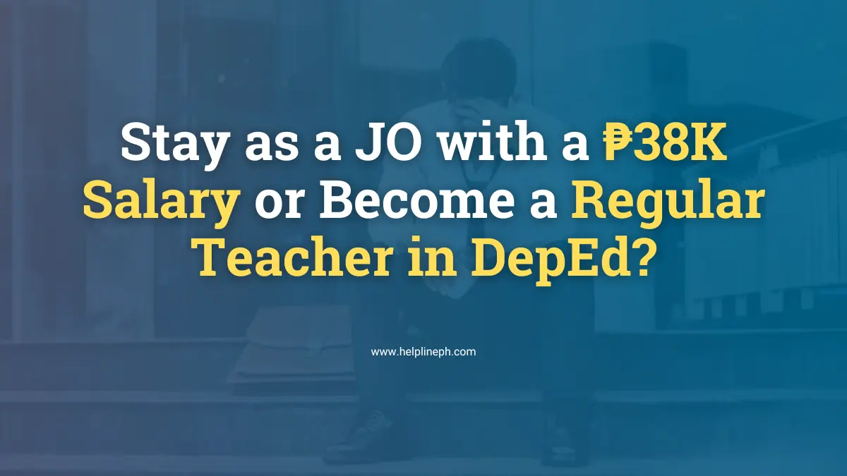 A man thinking about his future, deciding between a Job Order (JO) position with higher pay or a DepEd teaching job with stability.