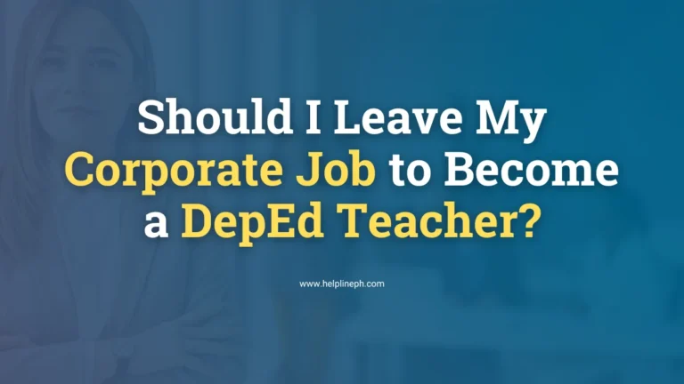 A young woman in corporate attire thinking about leaving her job for a teaching career at DepEd.