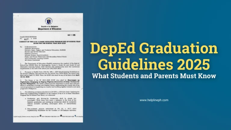 DepEd Memorandum 027 s. 2025 on graduation and moving-up rites with article title and helplineph.com URL