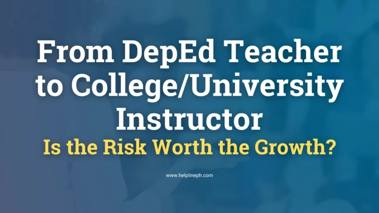 College instructor teaching in university classroom – From DepEd Teacher to College Instructor article by HelplinePH