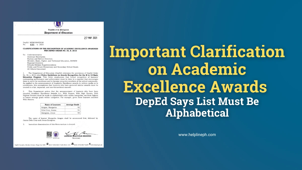 DepEd clarification on alphabetical order for academic excellence awards – HelplinePH