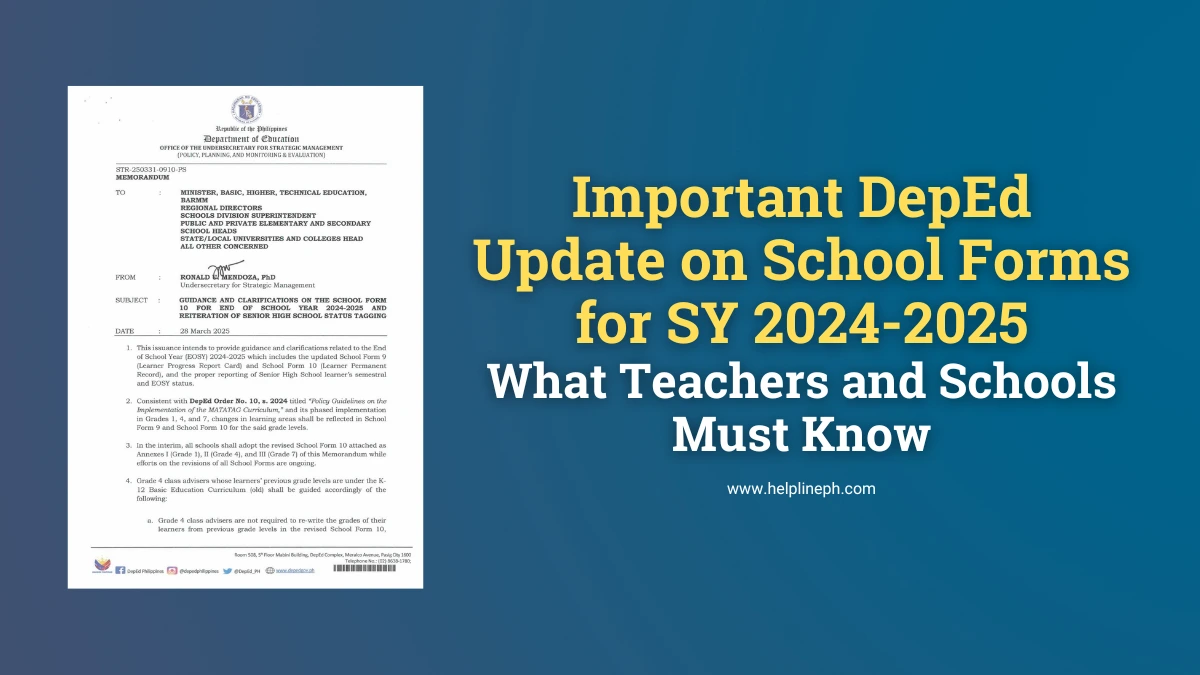 DepEd memorandum on revised School Form 10 for School Year 2024-2025 under MATATAG Curriculum