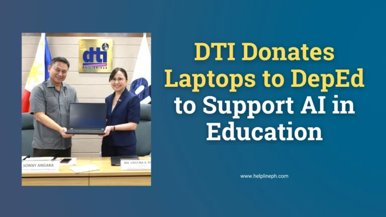 DTI Secretary Cristina Roque and DepEd Secretary Sonny Angara hold high-powered laptop donated to support AI in Philippine education