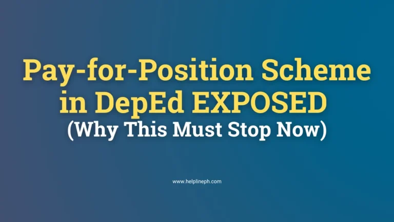 Pay-for-Position Scheme in DepEd Exposed — Article Title with helplineph.com branding