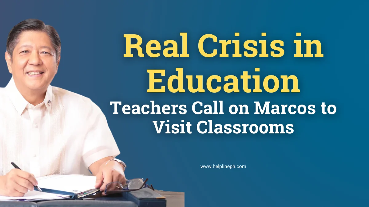 President Ferdinand Marcos Jr. standing in a crowded public school classroom, highlighting the crisis in education