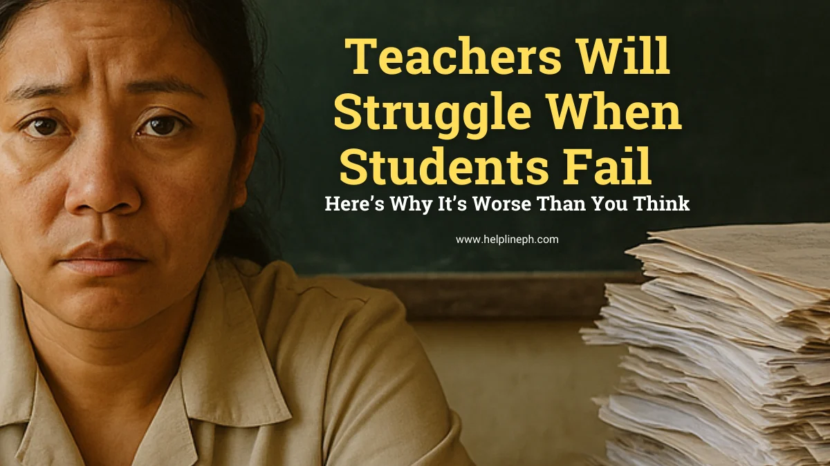 Sad Filipino public school teacher stressed over student failure, teachers will struggle when students fail