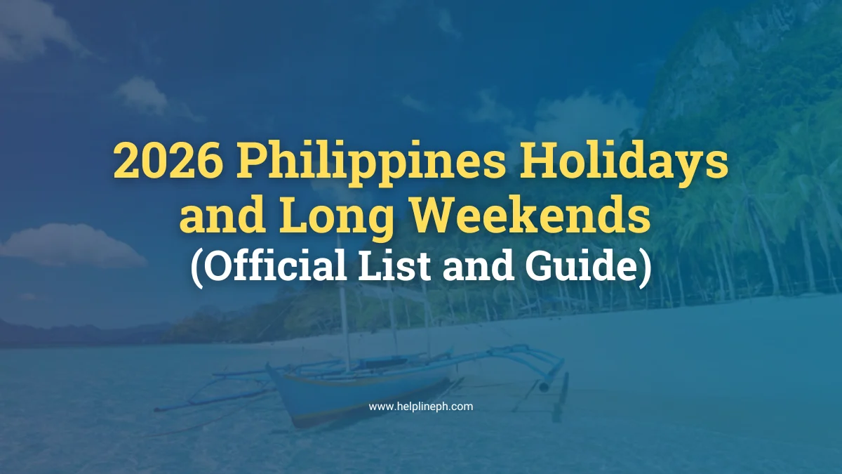 Official list of 2026 Philippines holidays and long weekends with beach background – helplineph.com