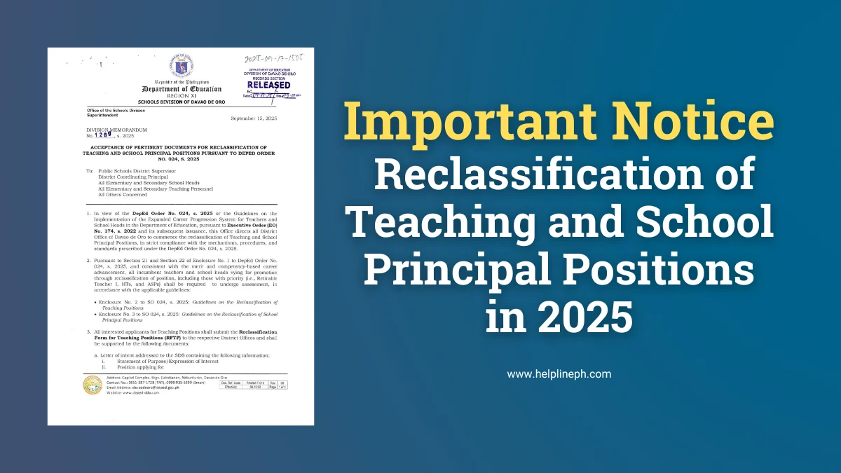 DepEd memorandum about reclassification of teaching and school principal positions 2025