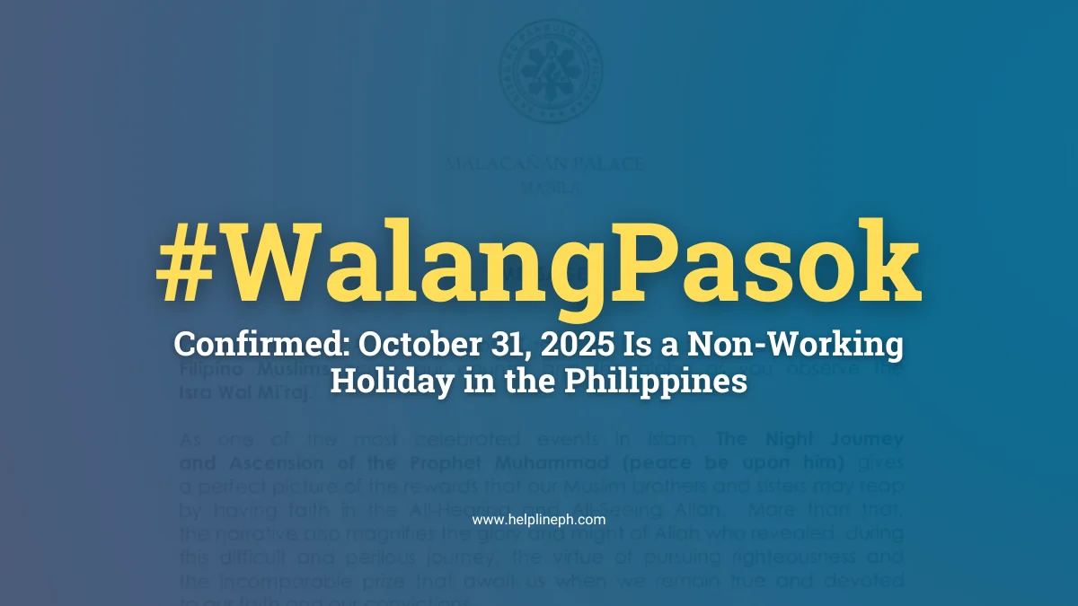 October 31, 2025 non-working holiday in the Philippines featured image with helplinep.com