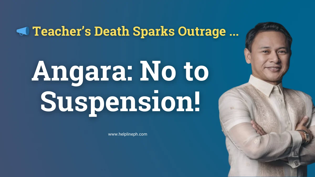 Thumbnail showing text: Teacher’s Death Sparks Outrage – Angara refuses to suspend classroom observation