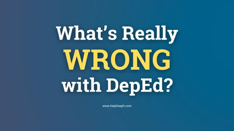 Frustrated Filipino teacher in classroom with text overlay saying 'What’s Really Wrong with DepEd?'