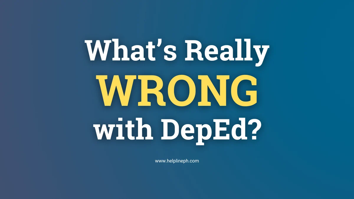 Frustrated Filipino teacher in classroom with text overlay saying 'What’s Really Wrong with DepEd?'