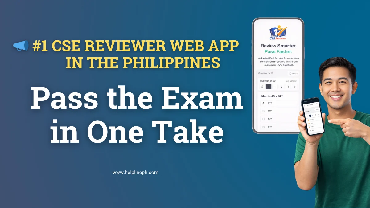 CSE Reviewer web app in the Philippines with text Pass the Exam in One Take